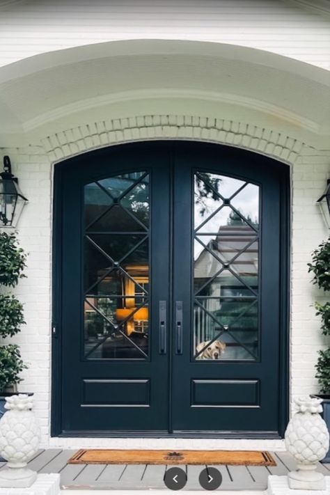 Beautiful french double door remake by Masterpiece Doors. Click to view our website to build your own custom door! Arched Front Door, Double Front Entry Doors, Double Door Entryway, French Front Doors, Custom Entry Doors, French Double Doors, Double Doors Exterior, Iron Front Door, Luxury Door