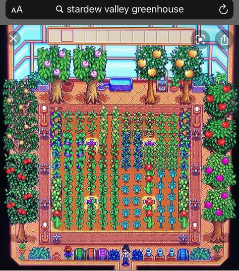 Stardew Valley Greenhouse, Greenhouse Layout, Stardew Valley Layout, Stardew Valley Tips, Stardew Valley Farms, Best Greenhouse, Farm Layout, Farm Games, Architecture Model Making