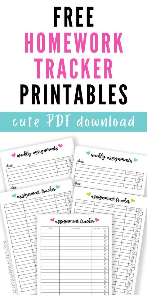 Stay on top of homework assignments with these free printable homework trackers for kids. These are perfect for kids in middle school, high school, and even college students. Use these to stay on top of big projects, essays due, or any other upcoming assignments that you need to keep track of! Homework Management, Homework Planner Printable, Homework Binder, Homeschool Student Planner, College Printables, High School Planner, Student Information Sheet, Student Weekly Planner, Assignment Tracker