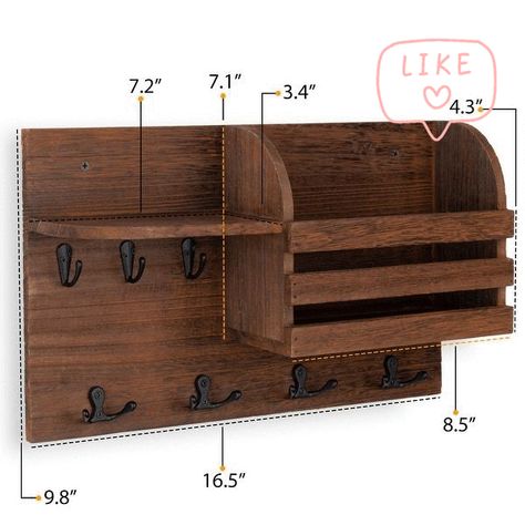 Wallniture Horta Wood Entryway Key Holder and Mail Organizer with Hooks - Overstock - 33310073 Coat Rack Entryway, Entryway Key Holder, Key Holder Diy, Entryway Organizer, Wooden Key Holder, Mail Holder, Diy Wooden Projects, Wood Shop Projects, Free Woodworking Plans