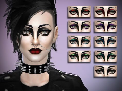 Check out this Goth-Styled eye makeup look created by thaisherrera! Sims 4 Cc Goth, Trad Goth Makeup, Sims Finds, Ts4 Mods, 80s Goth, Cc Folder, Makeup Cc, Gothic Hairstyles, Goth Hair