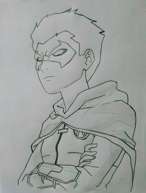 Damian Wayne Sketch, Robin Drawing Dc, How To Draw Robin, Damian Wayne Drawing, Drawing Superheroes Sketches, Super Hero Drawings Sketches, Teen Titans Drawing, Titans Drawing, Marvel Drawing Ideas