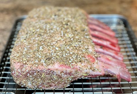 How to Grill the Perfect Rack of Lamb - Barbecuebible.com Rack Of Lamb Grilled, Bbq Rack Of Lamb Recipes, How To Cook Rack Of Lamb, Smoked Rack Of Lamb Recipes, Rack Of Lamb Recipes Grilled, Grilled Rack Of Lamb Recipes, Bbq Rack Of Lamb, Smoked Rack Of Lamb, Grilled Lamb Recipes