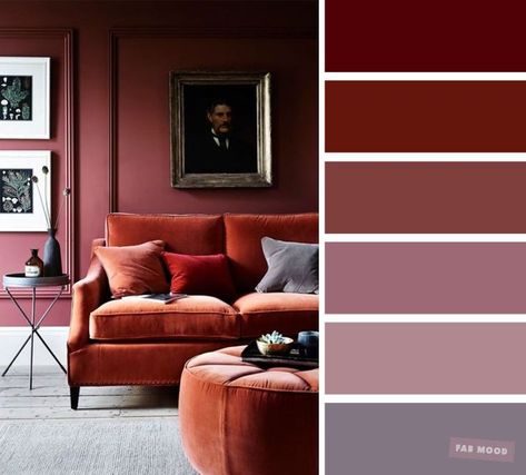 The best living room color schemes - Mauve & Earth tone Brick colors #earthtone #color #colorscheme #mauve #livingroom Color Palette For Home, Earth Tone Living Room, Good Living Room Colors, Living Room Ideas Bohemian, Living Room Wall Color, Room Wall Colors, Best Living Room, Living Room Color Schemes, Living Room Red