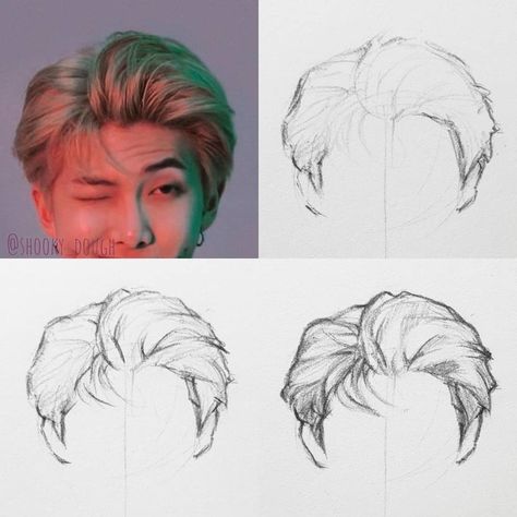 Hair steps! (there is no right or wrong way to draw hair this is just what works best for me) 😊⠀Step 1 - lightly sketch out some guidelines to help determine where your hair will go, you can also sketch in some hair strands and lightly build up the overall shape.⠀Step 2 - define the shape further, search for shapes that the hair creates in your reference and make them stand out.⠀Step 3 - look for the shadows and shade them in on your sketch + more defining and adding hair strands where yo Hair Steps, Lips Sketch, Draw Hair, Hair Sketch, Right Or Wrong, Step By Step Hairstyles, Lips Drawing, Super Hair, Kpop Drawings