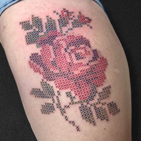 ✨Ashleigh MacIsaac-Brunco✨ on Instagram: “Thank you for snagging this one, Meghan! Another cross stitch piece down. 🥰 Don’t mind the stubborn bit of stencil left over! It’ll go away…” Stitch Tattoo Design, Tattoo Design Ideas For Women, Cross Stitch Tattoo, Crochet Tattoo, Stitch Tattoo, Sticker Tattoo, Tattoo Techniques, Cross Tattoo Designs, Tattoo Apprentice