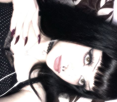 Y2k Bangs Hair, Black Hair With Micro Bangs, Goth Makeup No Foundation, Goth Hair With Bangs, Quick Goth Makeup, Black Hair Baby Bangs, Short Goth Hair With Bangs, Baby Goth Makeup, Black Hair With Bangs Grunge