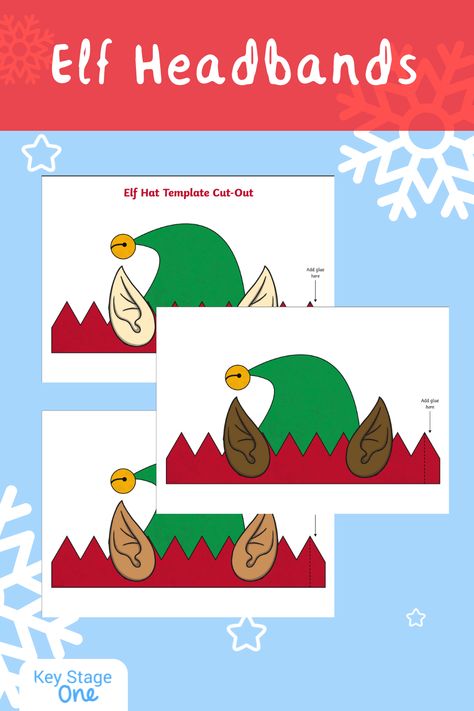 Use these fantastically festive headbands to make elf hats this Christmas! Perfect to put in the role-play area of your classroom, or for a visiting elf, or even if you want to hold your own class Christmas elf party! Free Elf Hat Pattern, Elf Headband Craft For Kids, Diy Elf Ears, Elf Hat Template, Elf Hat Craft, Preschool Elves, Festive Headbands, Elf Headband, Elf Hat With Ears