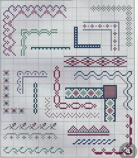 Cross Stitch Boarders, Cross Stitch Border Pattern, Cross Stitch Geometric, Framed Cross Stitch, Pola Kristik, Pola Sulam, Cross Stitch Borders, Needlework Patterns, Cross Stitch Alphabet