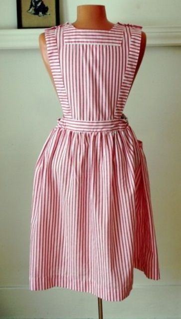 Candy Striper Vintage Pinafore, Vintage Nursing, Candy Striper, Striped Apron, Vintage Nurse, Hospitality Uniform, Open Bust, Vintage Candy, Red Candy