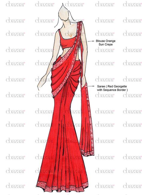 DIY Ae Dil Hai Mushkil Anushka Red Saree Bollywood Celebrity Outfits, Sketches Indian, Bride Fashion Illustration, Ae Dil Hai Mushkil, Ae Dil, Croquis Fashion, Creative Drawings, Fashion Model Sketch, Fashion Illustration Tutorial