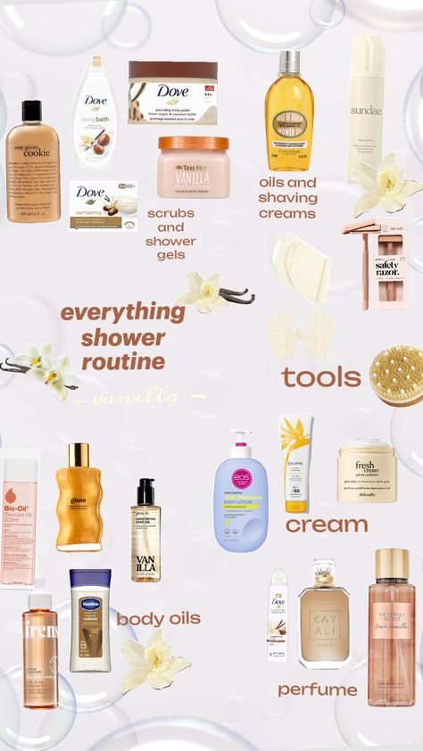 vanilla everything shower routine 🌸 Everything Shower Routine, Perfect Skin Care Routine, Hygiene Routine, Pretty Skin Care, Bath And Body Care, Body Care Routine, Shower Routine, Body Love, Body Skin Care Routine