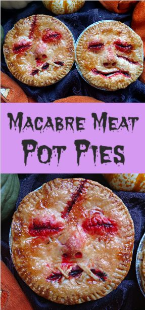 Halloween pie?  Creepy pie? Macabre meat pies may be ghoulish to look at, but are so tasty. Sirloin steak braised with rosemary and vegetables and baked inside a flaky English Wig crust, a perfect and very tasty savory Aussie Meat pot pie.  Sweeney Todd Style. Creepy Pie, Meat Pot Pie, Savory Halloween Food, Party Dinners, Spooky Dinner, Creepy Food, Halloween Food Dinner, Spooky Food, Fun Halloween Food