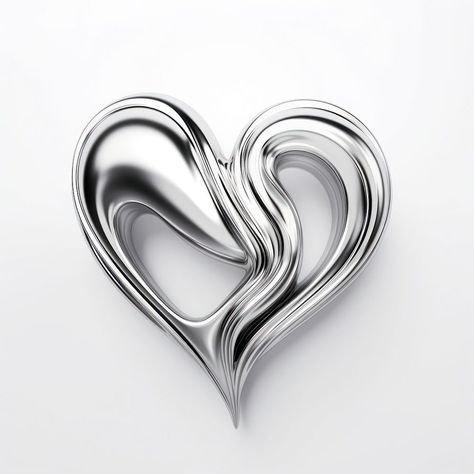 A heart jewelry silver shape. AI generated Image by rawpixel. | premium image by rawpixel.com / audi Chrome Objects, Heart Shape Jewelry, 3d Chrome, Crazy B, Metal Tattoo, Chrome Material, Photos For Profile Picture, 3d Heart, Heart Shaped Jewelry