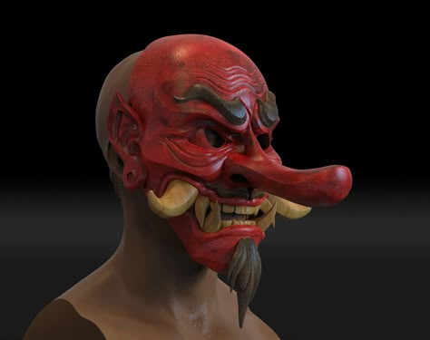 Smile Mask, Oni Mask Side View, Tengu Mask, Japanese Demon Mask Drawing, Samurai Demon Mask, Japanese Hannya Mask, Japan Demon Mask, Oni Demon, Noh Mask