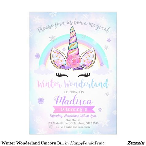 Winter Wonderland Unicorn Birthday Invitation ❤ Affiliate ad link.  Fun birthday party invites - customize your invitations or products.  #birthdayparty #invites #invitations Half Birthday Invitation, Winter Onederland Birthday Invitations, Snowflake Invitations, Wonderland Invitation, Winter Onederland Birthday Party, Winter Onederland Party, Onederland Birthday Party, Unicorn Birthday Invitation, Winter Birthday Parties