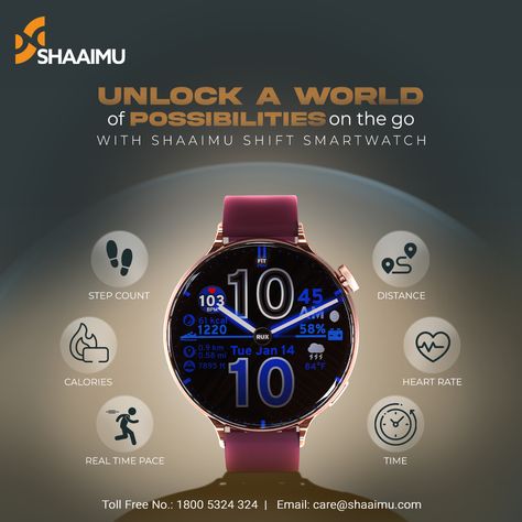 Experience the future of convenience with the Shaaimu Shift Smartwatch. This sleek and stylish timepiece isn't just for telling time; it's your gateway to a world of possibilities on the go. #Smartwatch #Watch #smartwatches #Newlaunch #Watches #android #AndroidWatch #IphoneWatch #Bluetooth #Tech #Fitness #Technology #Gears #Watchface #Gadgets #Pro #Smart #SmartCalling #Best #India #Affordable #Shaaimu #ShaaimuIndia Smart Watch Ads Design, Smartwatch Poster, Smart Watch Design, Animated Poster, World Of Possibilities, Ad Poster, Confidence Kids, Iphone Watch, Watch Ad