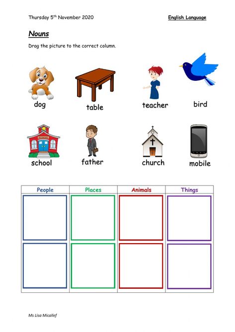 Noun Worksheet For Kindergarten, Nouns Worksheet 1st Grade, Noun Worksheet For Grade 1, Noun Activity, Nouns Worksheet Kindergarten, Nouns Kindergarten, Nouns For Kids, Reading Comprehension Grade 1, Nouns Activities