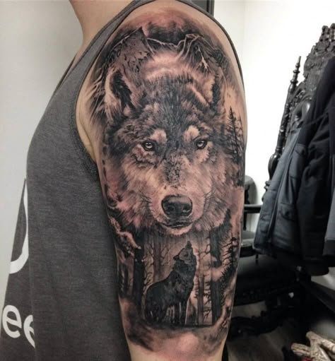 24 Cool Wolf Tattoo Ideas For Shoulder | PetPress Wolf Tattoo Shoulder, Wolf Pack Tattoo, Wolf Sleeve, Wolf Tattoo Ideas, Mother And Son Tattoo, Tattoos Dainty, Cactus Tattoos, Tattoos With Deep Meaning, Wolf Tattoos Men