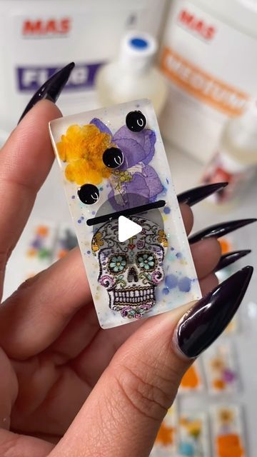 Annie Morcos on Instagram: "🌼💀🧡 One of my favorites I’ve ever made. Dia De Los Muertos Resin Dominos 🫶🏽 

🩵 RESIN: @masepoxies 👉🏽 “AnniesArt” to save and free shipping." Domino Design Ideas, Domino Design, Resin Dominos, My Favorites, Design Ideas, Diy Projects, Free Shipping, On Instagram, Instagram