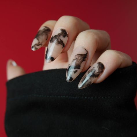 Smoky Nails 🖤 #placeonails #pressonnails #nailartinspo #smokynails Fourth Wing Inspired Nails, Fourth Wing Nails, Smoky Nails, Smokey Nails, Nail Art Designs Images, Cuticle Care, Creative Nail Designs, Fourth Wing, Creative Nails