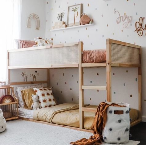 Montessori Design, Roll Out Bed, Kids Room Bunk Beds, Shared Girls Room, Ikea Kura Bed, Shared Kids Room, Kura Bed, Bunk Bed Designs, Shared Bedroom