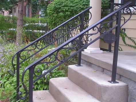 8-custom-exterior-hand-railings-exterior-railing-stair-railing-wrought-iron-exterior-hand-railing-outside-hand-railing Hand Rails For Stairs Outdoor, Exterior Railing Ideas, Handrails For Stairs Outdoor, Outdoor Railings For Steps, Iron Balustrade, Stairs Exterior, Wrought Iron Railing Exterior, Wrought Iron Porch Railings, Exterior Railing