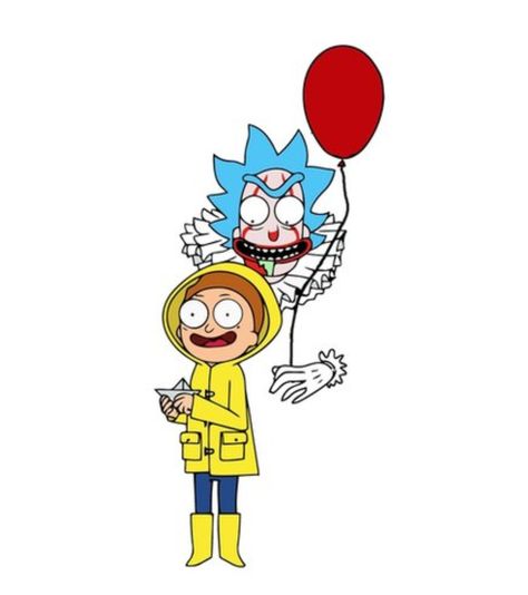 Rick and Morty x Pennywise Rick And Morty Halloween, Flash Cartoon, Rick And Morty Quotes, Rick And Morty Stickers, Horror Cartoon, Disney Silhouettes, Halloween Arts And Crafts, Rick Y Morty, Rick Sanchez