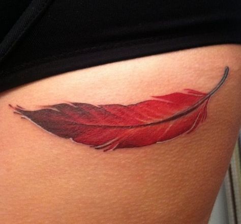 cardinal feather Have two floating down one smaller than the other reminding me of who I was before I took flight with Lois. Opposite side of ribcage of chaos quote Red Feather Tattoo, Cardinal Feather, Tattoo Feather, Cardinal Tattoos, Feather Tattoo Design, Arrow Tattoos, Feather Tattoo, Music Tattoos, Red Feather