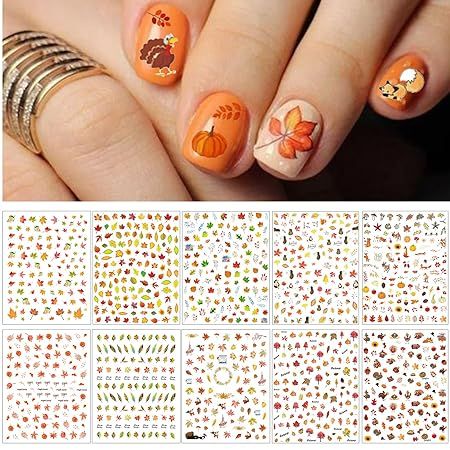 Amazon.com: TailaiMei 3D Thanksgiving Nail Decals Stickers, Self-Adhesive Autumn Nail Art Decorations, Design for Fall Maple Leaves Pumpkin Turkey(1154 Pcs, 10 Sheets) : Beauty & Personal Care Autumn Nail Art, Fall Maple Leaves, Pumpkin Turkey, Thanksgiving Nail, Autumn Nail, Pumpkin Nails, Fall Nail Art Designs, Plaid Nails, Nail Stickers Decals