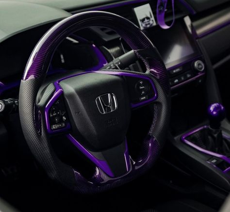 Car interior G.O.A.L.S. 😍 😍 ft: @susanthesi🔥 #TeamGillman #TeamGillmanHondaNorth #HondaInterior #Honda #CarInterior #InteriorGoals #CustomInterior #Houston #HTX Honda Civic Purple Interior, Honda Accord Custom Interior, Honda Interior Ideas, Honda Civic Interior Accessories, Honda Civic Accessories Interiors, Honda Civic Type R Interior, Honda Civic 2019 Modified, Honda Civic Car Accessories, 2015 Honda Civic Modified