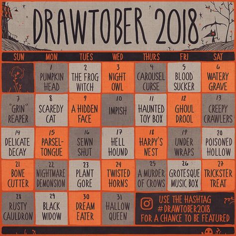 Cute Halloween Tattoos, 30 Day Art Challenge, 30 Day Drawing Challenge, October Art, Drawing Ideas List, Creative Drawing Prompts, Drawing Prompt, What To Draw, Halloween Drawings