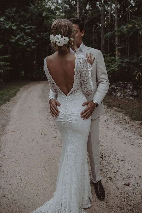 Sexy Wedding Dresses: 30 Racy Designs For Daring Brides - hitched.co.uk Wedding Dresses Simple Lace Boho, Lacey Elegant Wedding Dress, Boat Neck Trumpet Wedding Dress, Lacey Boho Wedding Dress, Wedding Dresses Sleek Elegant, Elegant Wedding Dress Fit And Flare, Fitted Bridal Dress, Lace Wedding Dress Fit And Flare, Outdoor Fall Wedding Dress The Bride