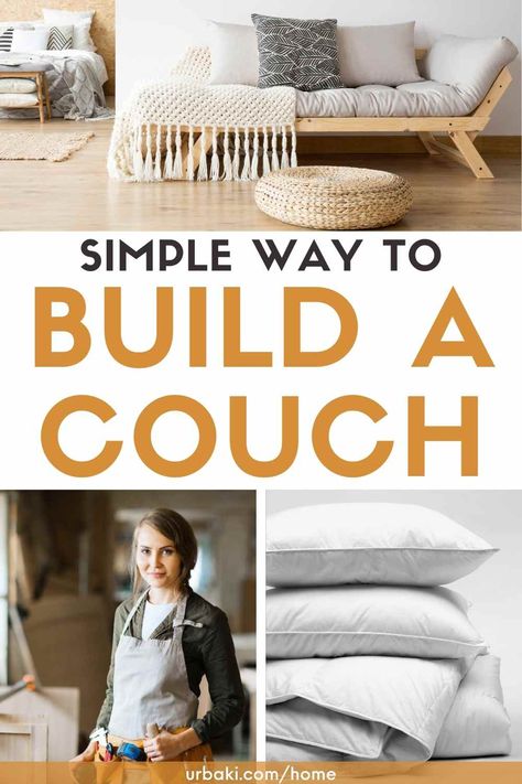 Buying a sofa is the natural way when you need a large and comfortable piece of furniture in your living room. But how about building a sofa? Yes, it's a new idea, but it's gaining momentum as DIY makers churn out creative new sofa designs that are simple and fun to build. These DIY sofas use materials from your local home center, and you don't have to be a veteran carpenter or upholsterer to assemble them. 1. DIY Two-Piece Upholstered Sectional Couch. The motivation behind this DIY sofa was... Couch Diy Ideas, Diy Sectional Sofa With Storage, Homemade Couch Diy, Building A Couch Diy, Homemade Sofa Couch, Diy Couch With Storage, How To Build A Sofa, Diy Couch Frame, Diy Floor Couch