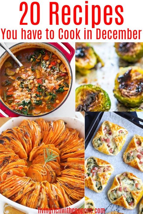 Winter Recipes remind me of being cozy and warm with soups, heavier dishes and yummy desserts.December is a great month to cook with Pears, Avocados, Kale and much more. We found 20 delicious recipes using produce that is in season for December! Take a look! #whattocookindecember #winterrecipes Recipes For December, Christmas Week Dinner Ideas, December Recipes Dinner, December Food Ideas, December Meal Ideas, December Dinner Ideas, December Dinners, December Meals, December Food