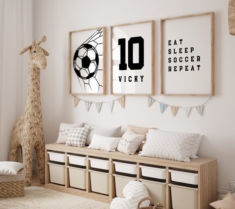 Set of 3 Soccer Wall Art Prints Personalized Soccer Prints Boys Bedroom Decor, Kids Bedroom Soccer Decor, Custom Soccer Wall Art - Etsy Australia Boys Soccer Bedroom, Soccer Themed Bedroom, Soccer Bedroom, Soccer Room, Football Rooms, Soccer Decor, Wall Art Boys, Soccer Wall Art, Big Boy Bedrooms