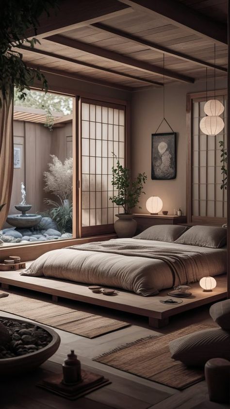 Japanese Bedroom Design: 15 Essential Elements for Tranquility Ryokan Japan Interior, Japan Aesthetic House Interior, Japanese Style Modern House, Japan House Interior Design, Asian Aesthetic Home Decor, Japan Interior Design Bedroom, Asian Home Aesthetic, Japan Home Aesthetic, Room Ideas Japanese Style