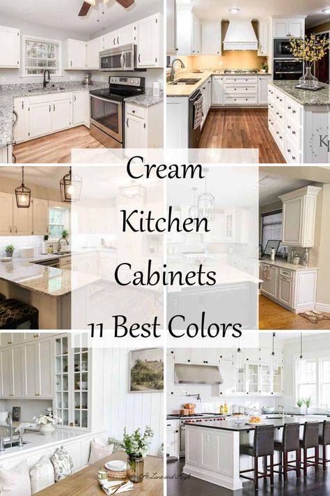 Best Creamy White For Kitchen Cabinets, Creamkitchen Cabinets, Cream Cabinets With Glaze, Glazed Cabinets Kitchen Cream, Creamy White Kitchen Cabinets, Cream Mitchen Cabinets, Cream Shaker Kitchen, Cream Colored Kitchens, Cream Colored Kitchen Cabinets