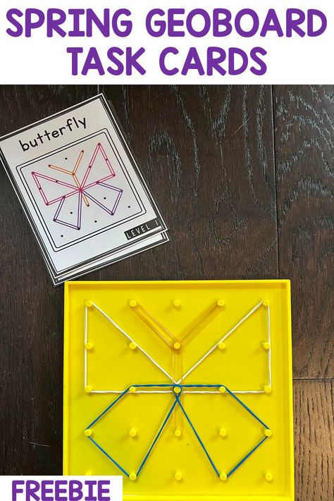 Geoboard Task Cards Free, Spring Fine Motor Activities, Teaching Aids For Maths, Stem Cards, Things To Do Inside, Symmetry Activities, Task Cards Free, Spring Lessons, Math Mats