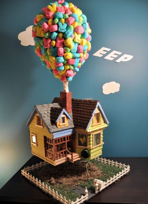 Eep Up House Pixar, Peeps Crafts, Peeps Treats, Movie Cakes, Gravity Cake, Disney Up, Up Theme, Christmas Gingerbread House, Easter Peeps