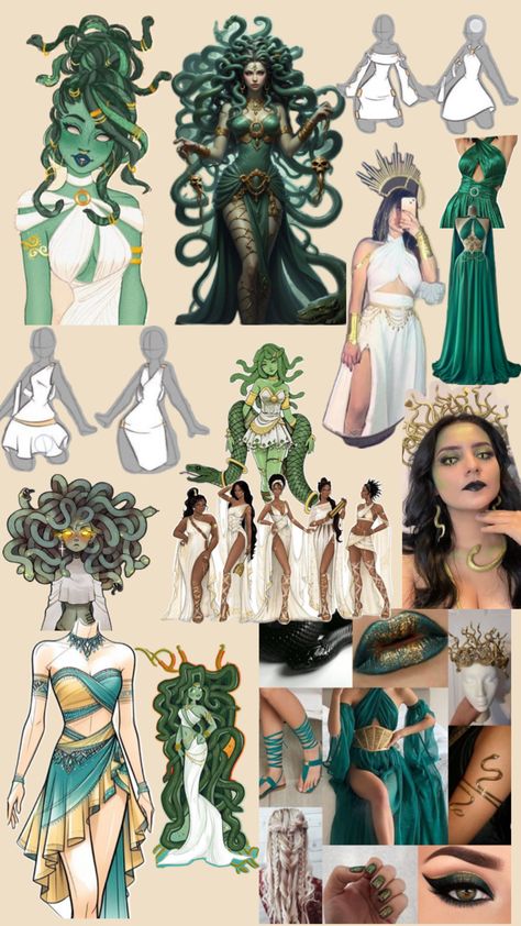 🐍💚 Diy Persephone Costume, Hades And Persephone Costume, Diy Medusa Costume, Medusa Fashion, Persephone Costume, Medusa Halloween Costume, Medusa Makeup, Medusa Costume, Pretty Halloween Costumes