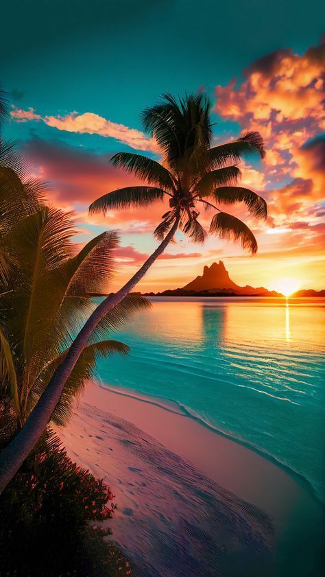 #art #design #artdesign #ideas Beach At Sunset, Palm Trees, The Beach, Trees, Sun