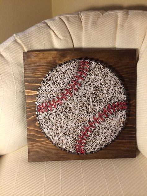 Baseball Bedroom, Nail String, Baseball Crafts, Baseball Room, Baseball Decor, Nail String Art, String Art Patterns, String Art Diy, Fathers Day Presents