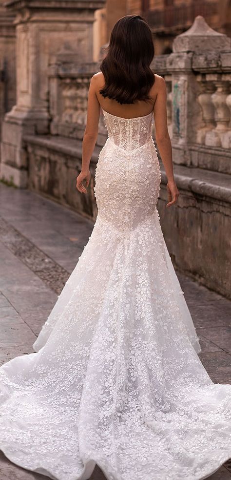 Lace Fit And Flare Wedding Dress, Wedding Dress Mermaid Tulle Floral, Fitted Floral Applique Embroidered Wedding Dress, 3d Floral Wedding Dress Mermaid, Lace Fit And Flare Wedding Dress Open Back, Wedding Dress Fit And Flare, Fit Flare Sheer Lace Wedding Dresses With Straps, 2023 Wedding Dresses, Wedding Dress With Corset