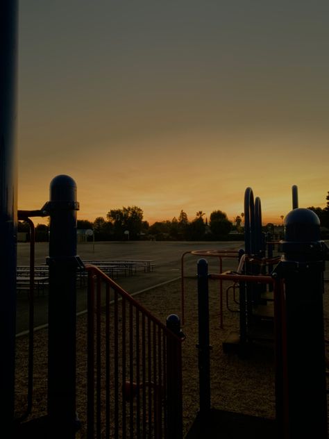 #sunset #playgrounds #school #peaceful School Sunset Aesthetic, School Playground Aesthetic, Aesthetic Playground, Old Playground Aesthetic, Playground At Night, Sunset School, Playground Aesthetic, Playground Nostalgia, The Paper Kites