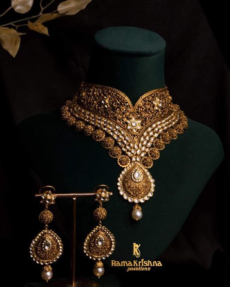 Swipe Left ⬅️ Gold Antique Necklace with Earrings Set ,22 Karat Hallmarked Gold. Priced - Rs. 11,32,000 Note : Prices may vary as per daily gold rate Making charges 8% 100% buy back cash / exchange Shipping pan India DM for more queries or visit us at : RAMA KRISHNA JEWELLERS PVT LTD D-34 Lajpat Nagar 2 , Central Market, New Delhi -110024 #jewellery #jewellerymaker #jewellers #goldjewellery #realgold #designerjewellery #latestjewellery #trendingjewellery #explore #newcollection #jewelle Gold Jewelry Fashion Unique Necklace, Gold Necklace Set Bridal, Jewellery Design Gold, Latest Gold Necklace Designs, Gold Antique Necklace, Green Beads Necklace, Jewellery Images, Questioning Reality, Antique Necklace Gold