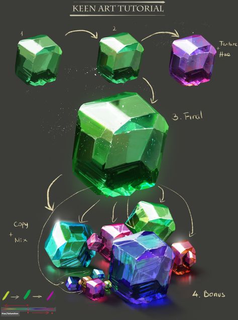 Color Tutorial, Glow Stones, Crystal Drawing, Tutorial Drawing, Concept Art Tutorial, Texture Drawing, Props Art, Drawing Examples, Digital Painting Tutorials