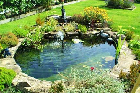 Small Pond Waterfall Ideas | 21 Garden Design Ideas, Small Ponds Turn Your Backyard Landscaping ... Backyard Flowers Garden, Garden Water Feature, Small Pond, Fountains Backyard, Pond Waterfall, Pond Water Features, Backyard Water Feature, Pond Landscaping, Pond Fountains