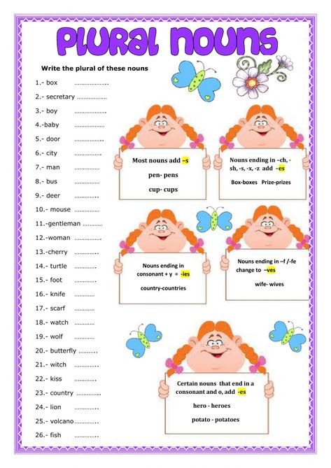 Plural E Singular, Irregular Plural Nouns Worksheet, Nouns Exercises, Plural Nouns Worksheet, Plurals Worksheets, Ingles Kids, Plural Noun, Irregular Plurals, Singular And Plural Nouns