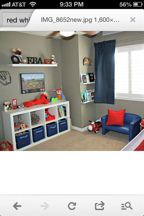 Toddler baseball room Modern Toddler Bedroom, Boy Toddler Bedroom, Sport Bedroom, Boy Bedroom Design, Gray Walls, Toddler Boys Room, Kids Bedroom Designs, Dekorasi Kamar Tidur